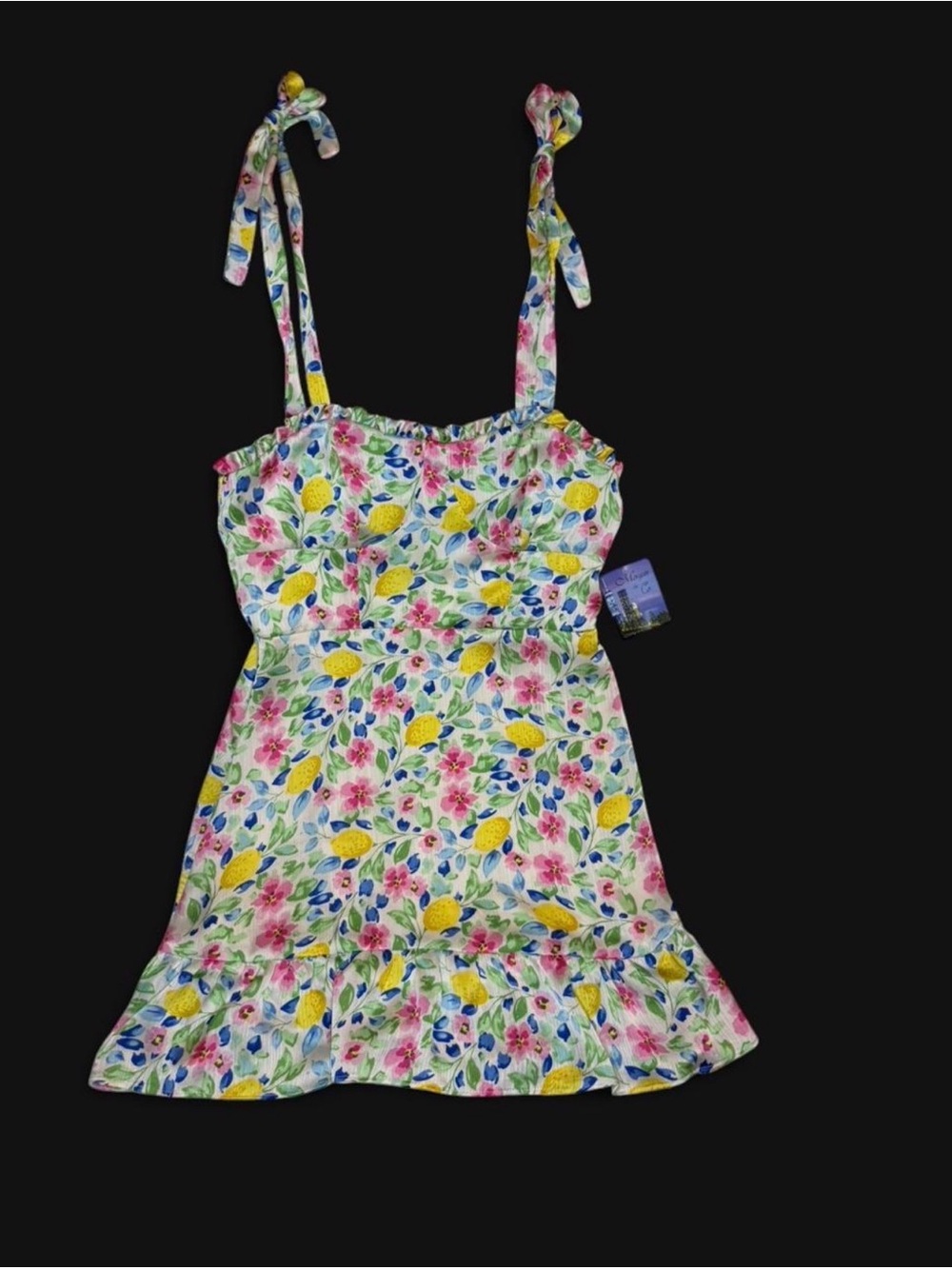 Morgan & Co. Floral Lemon Print Sundress with Tie Straps